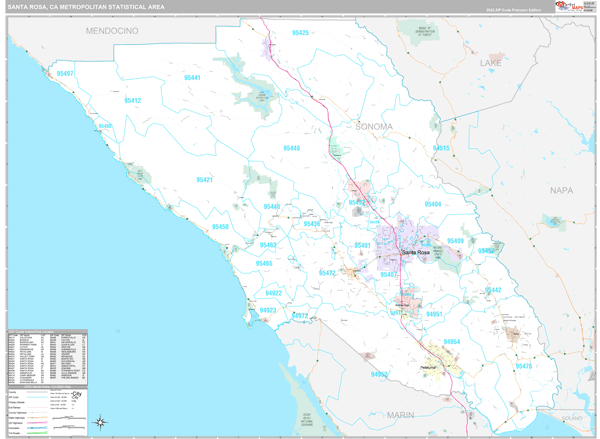 Santa Rosa, CA Metro Area Wall Map